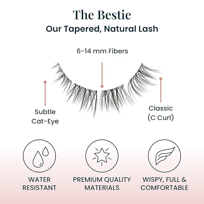 FlutterHabit Bestie Ready Set Starter Kit, DIY Eyelash Extensions, Lash Clusters for Women, Professional Quality At Home Eyelash Extension Kit, Natural False Lashes, 3 Lash Sets, Lash Glue Included