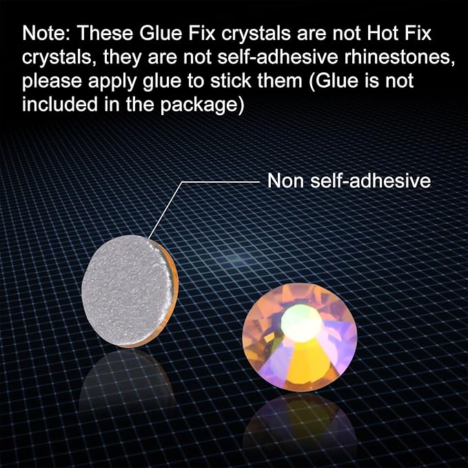 Jollin Glue Fix Crystal Flatback Rhinestones Glass Diamantes Gems for Nail Art Crafts Decorations Clothes Shoes(ss20 1440pcs, Topaz AB)