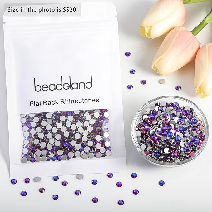 Beadsland Flat Back Crystal Rhinestones Round Gems for Nail Art and Craft Glue Fix, Purple Velvet, 10mm, SS50/144pcs
