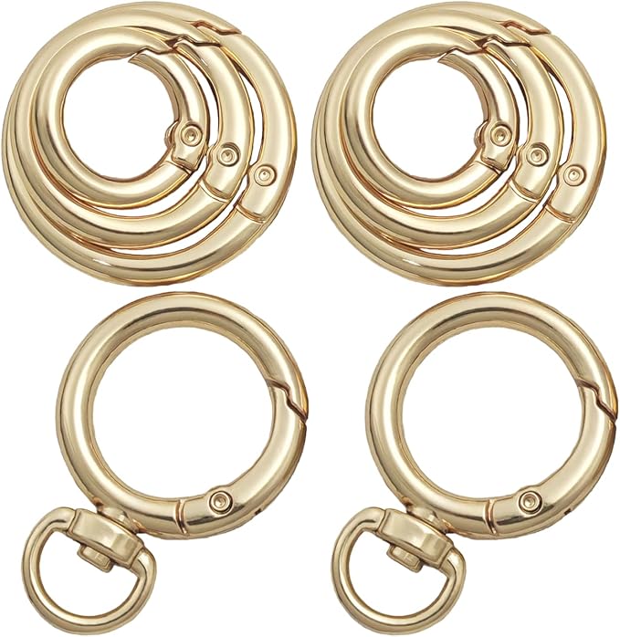 8PCS Metal Spring O Ring Set, Mixed Sizes Round Carabiner Keychain Snap Hooks for Key Rings, Bags, Dog Tags, Buckle, Paracord, Lanyards, and DIY Repair Crafts (Gold)