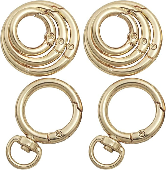 8PCS Metal Spring O Ring Set, Mixed Sizes Round Carabiner Keychain Snap Hooks for Key Rings, Bags, Dog Tags, Buckle, Paracord, Lanyards, and DIY Repair Crafts (Gold)