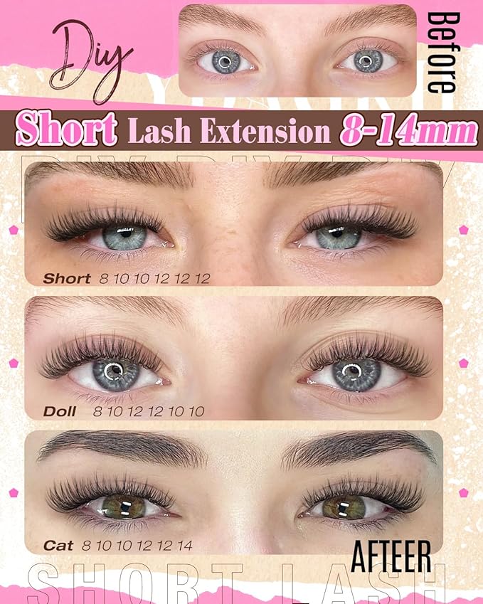 Natural Lash Clusters Short Eyelash Cluster Extensions Spiky 8-14mm Wispy Eyelash Clusters C Curly Mink Silk Lash Extension Soft Ultra-Thin Band Individuals Eyelash Extension DIY Lashes at home