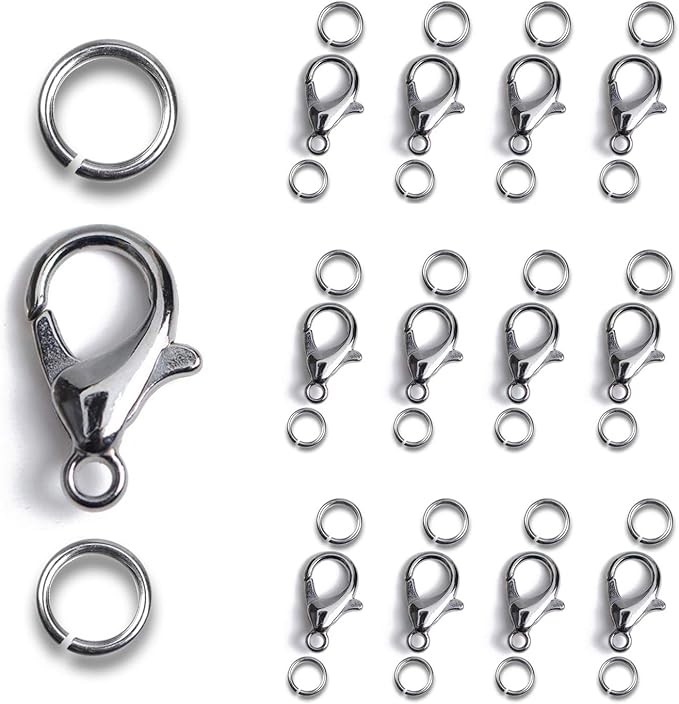 AD Beads 50 Pieces Lobster Claws Clasps Plus 100 Pieces 5mm Match Color Open Jump Rings Suitable for Necklace Bracelets Jewelry (6x10mm, Gunmetal)