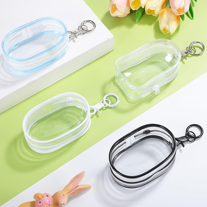 Toyvian 4 Pcs Clear Display Bag for Mini Resin Figures and Dolls with Zipper, Clear Pouch with Keychain, Carrying Bags Tiny Cases for Collectibles, Portable Small Doll Storage Pouches PVC Bag