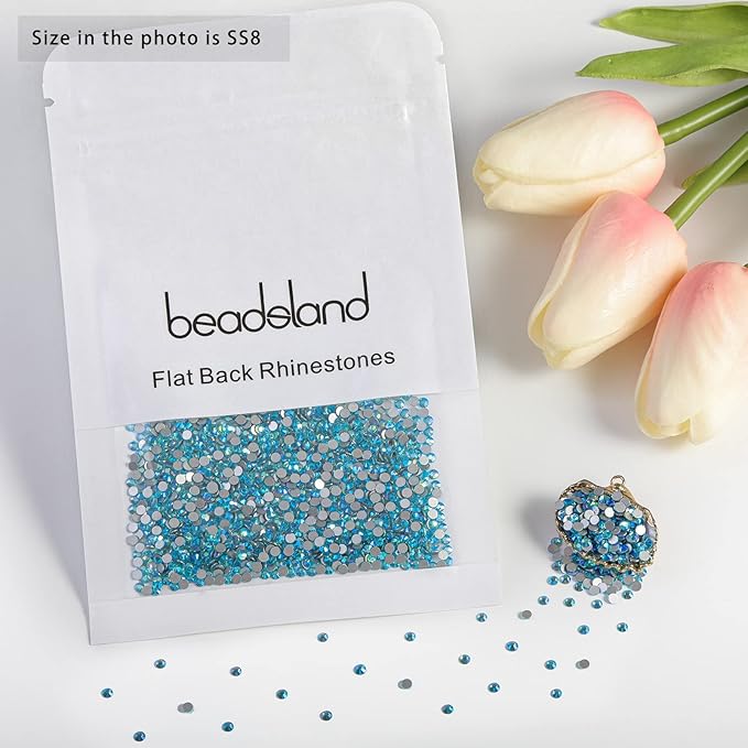 Beadsland 1440 Pieces Flat Back Crystal Rhinestones Round Gems,Aquamarine AB,SS8,2.3-2.5mm