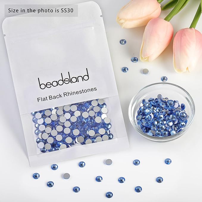 beadsland Flat Back Crystal Rhinestones Round Gems for Nail Art and Craft Glue Fix,Light Blue (6.4-6.6mm) SS30/288pcs