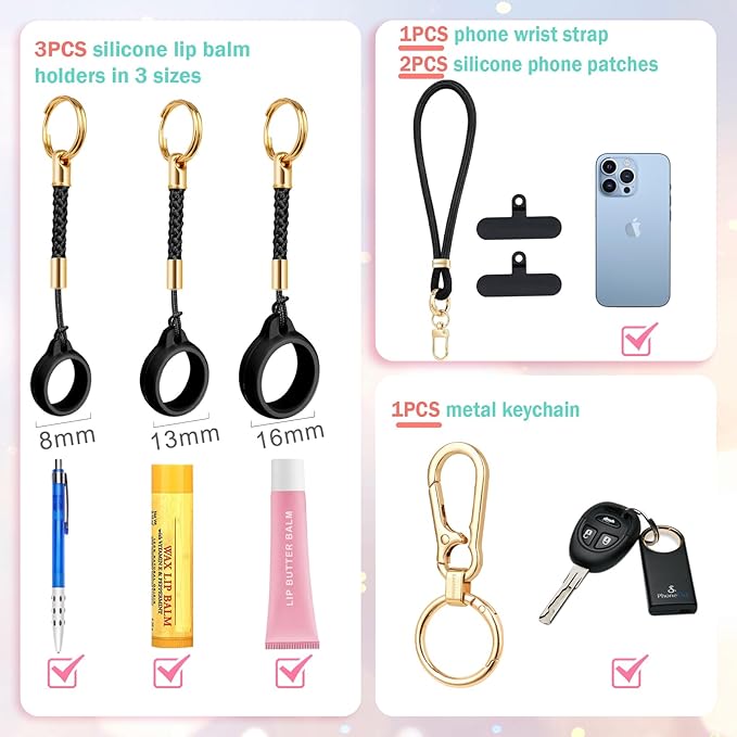 Phone Lanyard for Cellphone Case, Phone Wrist Strap for Case, With Lip Balm Holder Keychain Cap