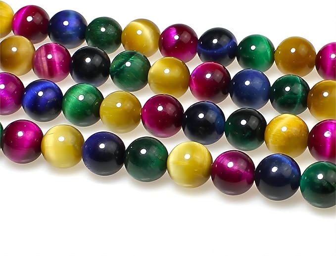 MJDCB Stone Beads 12mm 30pcs Round Mixed Color Tiger's Eye Loose Gemstone Bead Charms for Jewelry Making Bracelet Necklace Earring Pendant