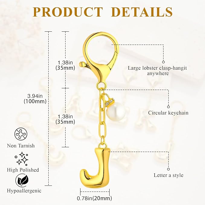 VICKHU Gold Plated Bubble Initial Letter Cute Keychain for Women Car Key Purse Decorative Keyring Handbag Charms Fashion