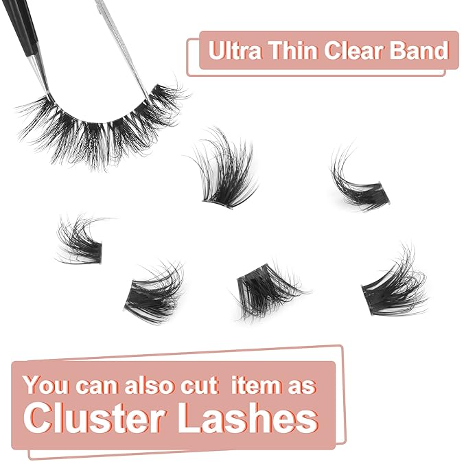False Eyelashes Clear Band Faux Mink Lashes 18mm Long Dramatic Invisible Wispy Lashes Fake Eye Lashes Pack by Kiromiro
