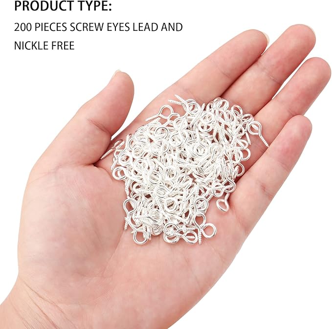 200 Pcs Metal Screw Eye Pins Hooks 0.55inch/7X14mm Heavy Duty Screw Eye Pins for DIY Jewelry Making Silver Plated Eye Bolt Arts & Crafts Project