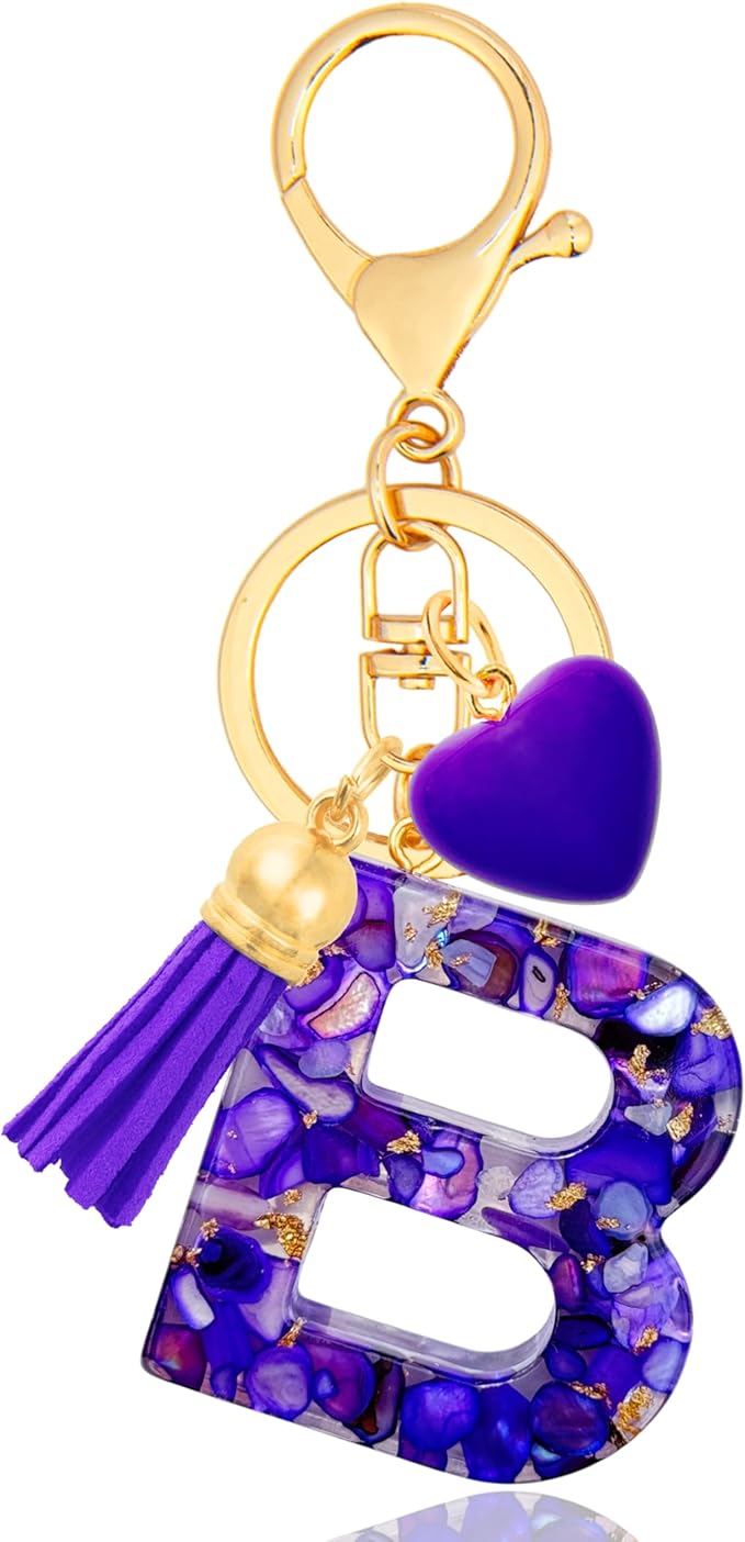 Initial Keychains for Women with Cute Heart Resin - Alphabet Letter Keychain for Bag, Backpacks, Purse or Car key