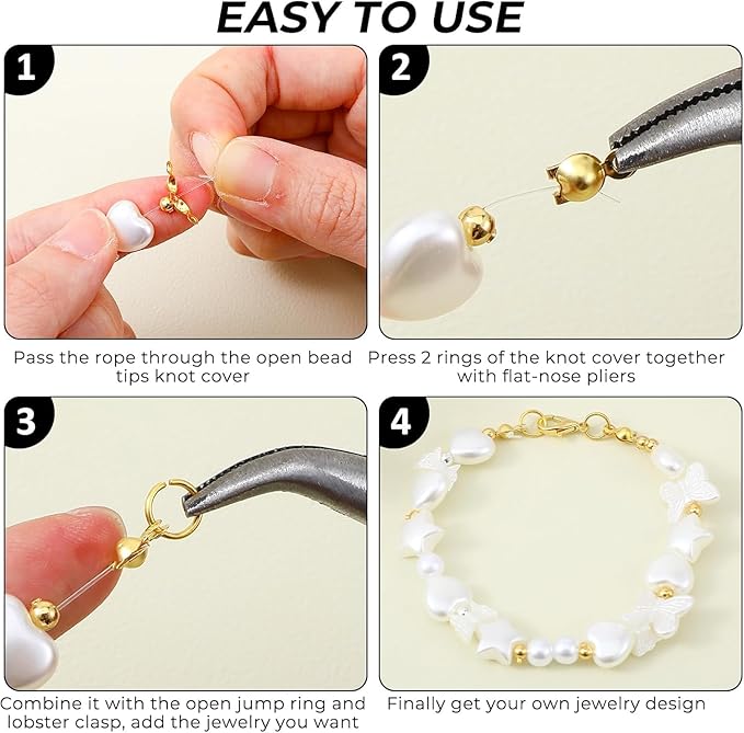 460 Pcs Bracelet Clasps and Closures Lobster Claw Clasps for Keychains Bead Tips Knot Covers Guage Open Jump Ring Brooch Necklace Bracelet DIY Set for Jewelry Making Supplies Bracelets (Gold, Silver)
