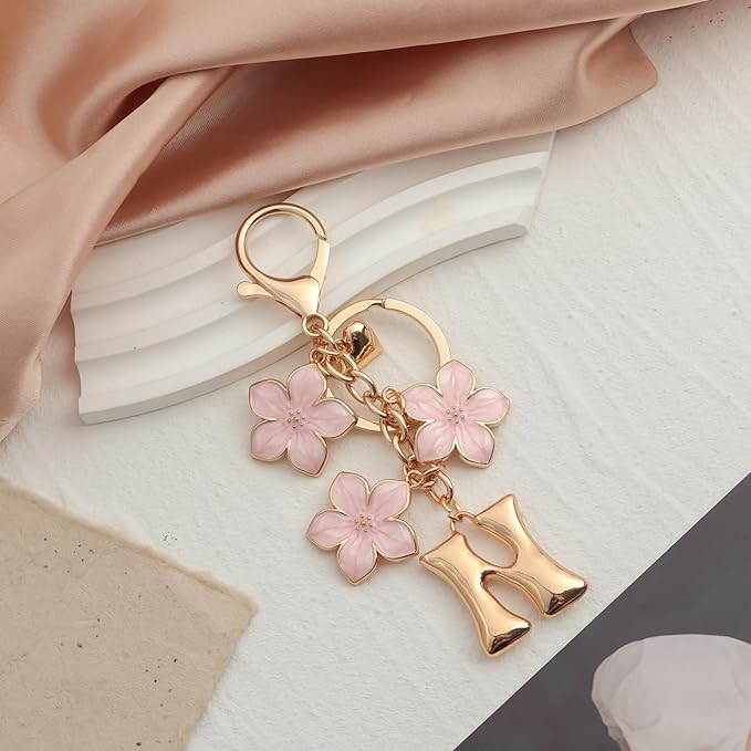 Snycler Bubble Initial Keychain Graceful Flower for bags car remote–A-Z Letter Charms for Women