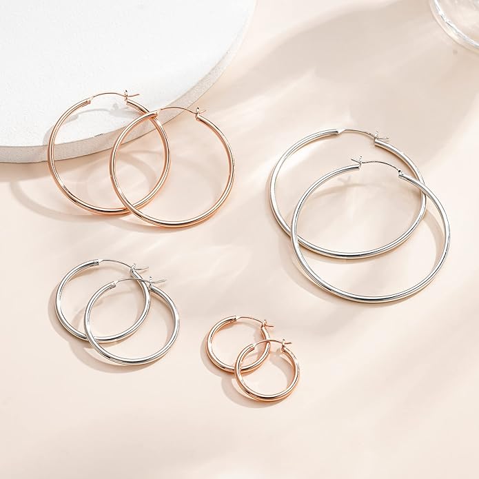 M MOOHAM 14K-Gold-Plated Hoop Earrings for Women - Hypoallergenic 14K Gold 925 Sterling silver-plated Post Sensitive Ears Nickel Free Hoops Earrings Set for Women Jewelry Lightweight 13-60mm