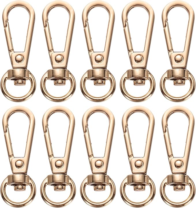 PATIKIL Swivel Lobster Claw Clasps 10pcs Push Gate Snap Hook Metal Trigger Clips Purse Hardware for Keychains Purse Handbag Makings DIY Crafts, Gold