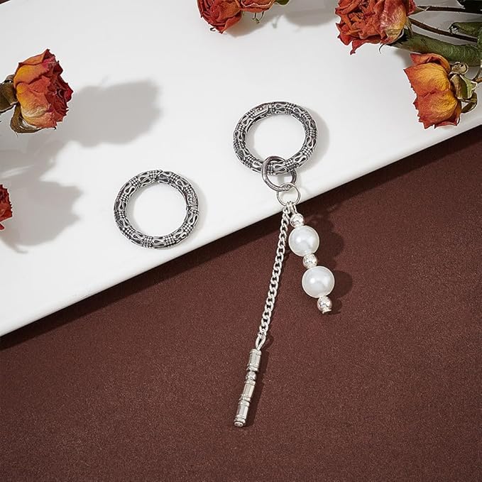 UNICRAFTALE 2pcs Tibetan Style Spring Gate Rings Antique Silver Stainless Steel Textured Snap Clasps 22mm O Ring Clips Snap Hooks Spring Keyring Buckle for Bag Purse Shoulder Strap Key Chains