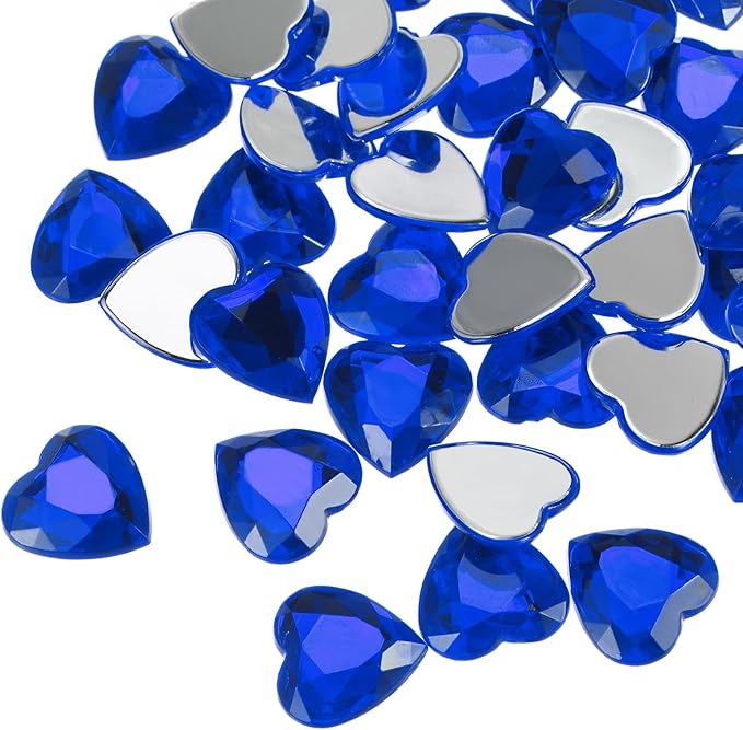 MECCANIXITY 40 Pcs Acrylic Heart Rhinestone 15mm Flat Back Plastic Gems Jewelry Stickers for Craft Bead Face Painting Costume Jewelry Making, Dark Blue