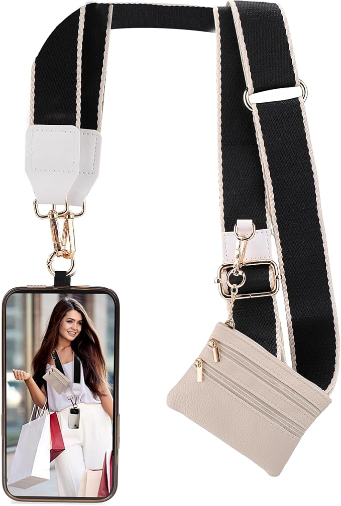 XANGNIER Clip and Go Strap for Phone with Wallet Crossbody, Phone Strap with Zippered Wallet, Adjustable Anti Theft Cellphone Lanyard for Women, Cellphone Chain Accessories,Multicolor 11