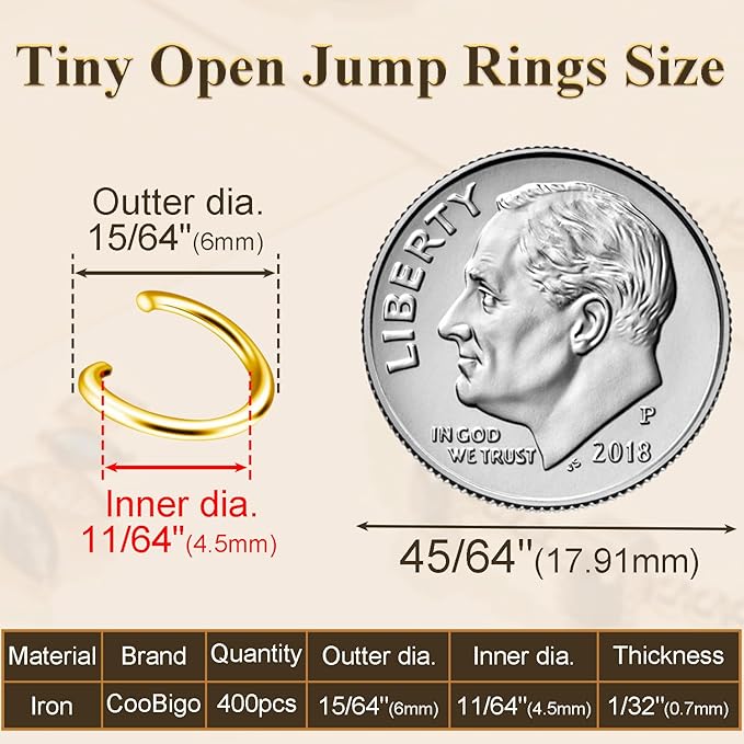 400pcs 15/64" Gold Tiny Jump Rings for Jewelry Making Replacement, Open Jump Ring Metal Jewelry Findings for Bracelets Necklaces Earrings Keychains Connectors Loops Repair Hardware
