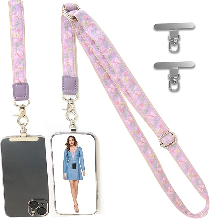LEMEDE Wrist Keychain and Adjustable Phone Lanyard, Silver Hook Phone Crossbody Strap with 360° Rotating Phone Pads