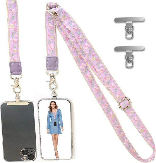 LEMEDE Wrist Keychain and Adjustable Phone Lanyard, Silver Hook Phone Crossbody Strap with 360° Rotating Phone Pads