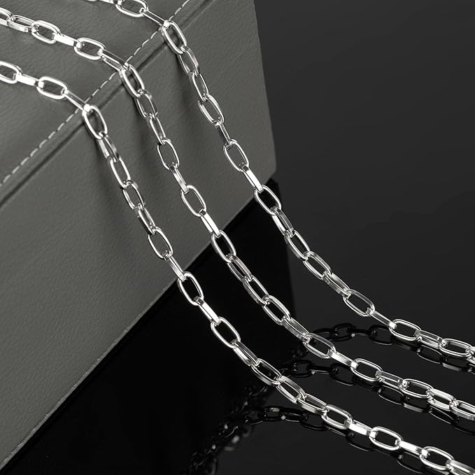 33 Feet Aluminum Chains for Jewelry Making Silver Plated Paperclip Necklace Chain Handmade DIY Chains Bulk with Jump Rings and Lobster Clasps