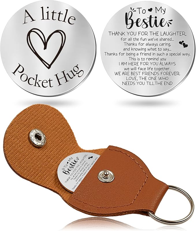 OUMILAN Pocket Hug Token Gifts for Men Boyfriend Girlfriend Inspirational Gift for Son Daughter Brother with Leather Keychain