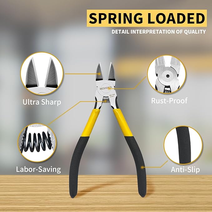 Wire Cutters 5 Pack, 6 inch Flush Cutters, BOOSDEN Spring Loaded Cutting Pliers,Precision Side Cutters,Sharp Diagonal Cutters,Small Wire Snips for Crafting