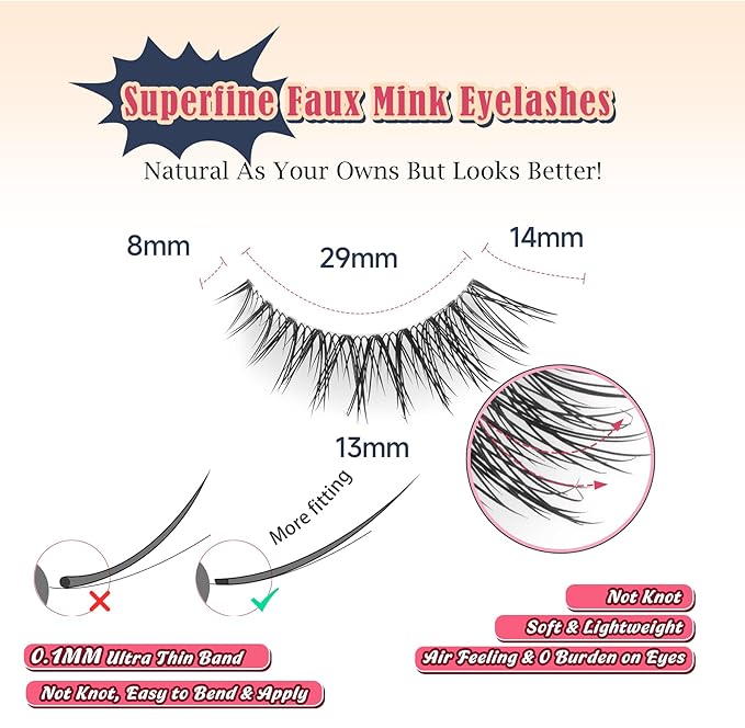 Wispy Lashes Cat Eye 14MM Natural Eyelashes C Curl False Eyelashes with 0.03MM Thin Band Lash Strips Soft Fake Lashes Pack Siligli 7 Pair