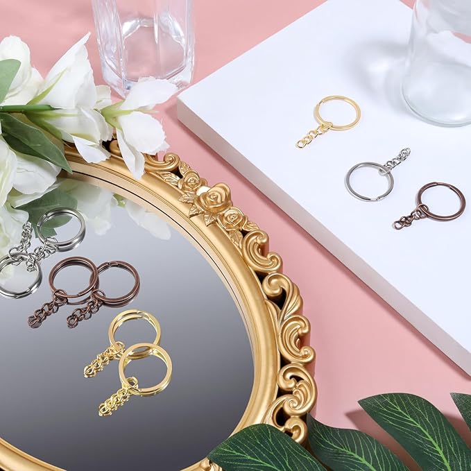 10Pcs Keychain Key Ring with Chain Bulk Split Key Chain,1.1 Inch Key Chains Parts with Open Jump Ring Connector for Jewelry Making Crafts (Gold)