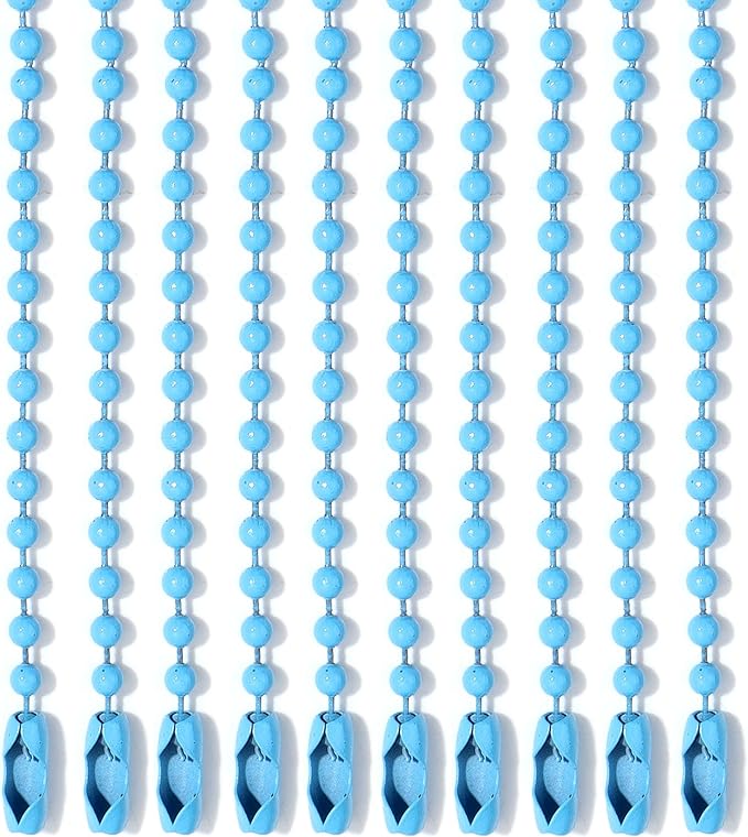 Lemonkey 10Pcs Ball Beads Chains Bulk,Blue Keychains Rings Metal Chains,4 Inch Dog Tag Metal Small Chains with Connectors for Hanging Decoration
