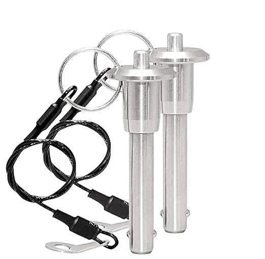 Stainless Steel Ball Head Locking PinQuick Release Pin , 6mm 1/4" Pin Dia Safety Push Button Linear Array Stop Pin with Lanyard Cable for Musical Instrument (2Pack, Usage Length(MM):51)