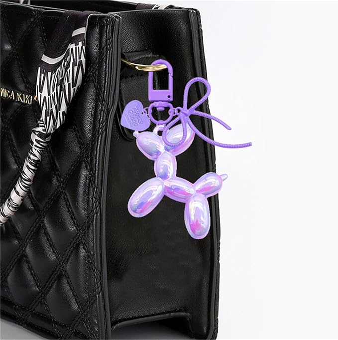 Dreuyet 2Pcs Jelly Balloon Dog Keychains Kawaii Cute Bag Purse Charms Key Chain with Bow Y2K Aesthetic Accessories