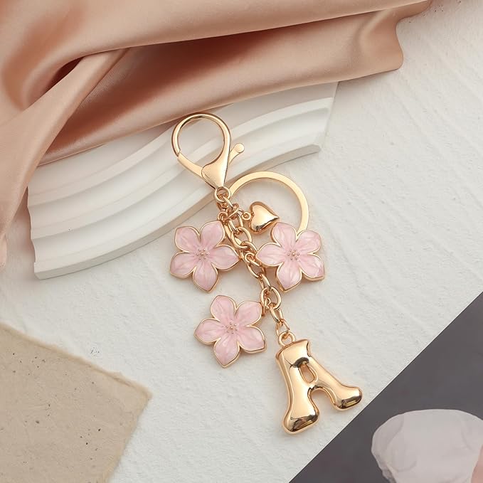 Snycler Bubble Initial Keychain Graceful Flower for bags car remote–A-Z Letter Charms for Women