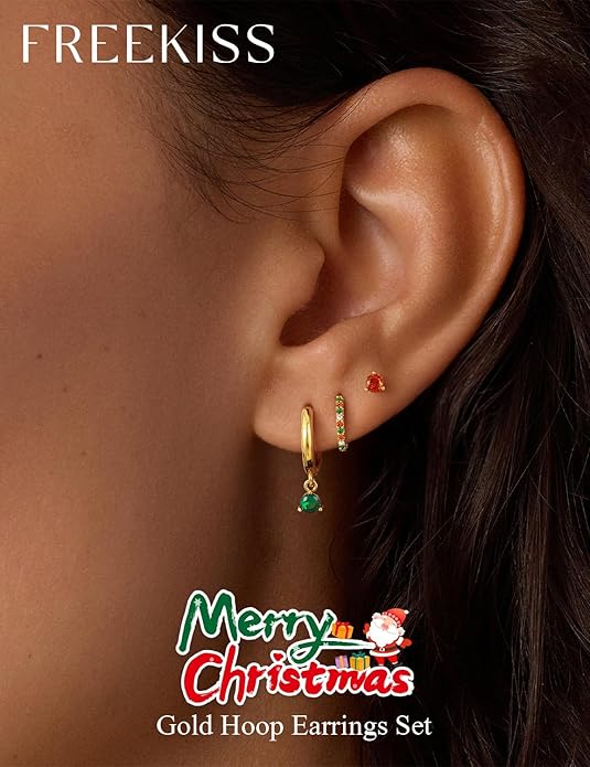 Freekiss 3 Pairs Gold Hoop Earrings Set: Dainty Stud Earrings Trendy Small 14K Gold Plated Hypoallergenic Dangle Cartilage Huggie Hoop Earrings for Women Gold Jewelry for Women Gifts