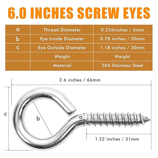 40PCS 2.5 inches Screw Eyes M6 304 Stainless Steel Eye Screws, Heavy Duty Screw, Eye Hooks Screw Eye Bolts Eye Hooks Screw, Indoor & Outdoor Uses (40, M6-2.5inch)