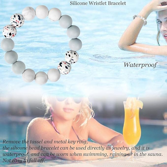 BIHRTC Key Ring Bracelet Car Keychain Holder Wristlet Silicone Women Beaded Bangle Chains
