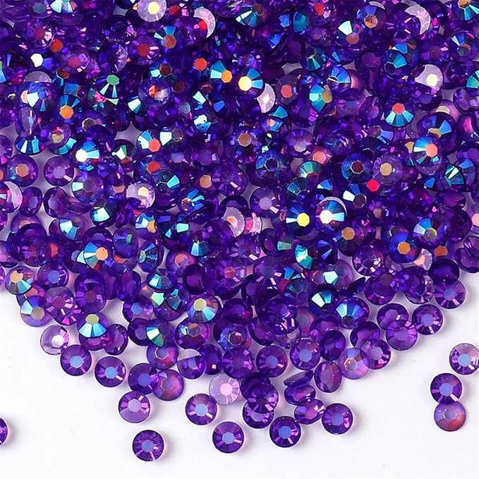 3000 Pieces SS6 2mm Flatback Rhinestones AB Clear Round Gems Crystals for Nail Art DIY Crafts Clothes Shoes Bags （Transparent Dark Purple AB）