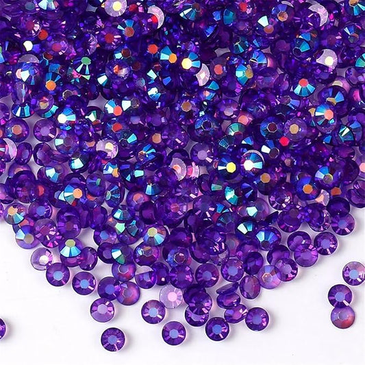3000 Pieces SS6 2mm Flatback Rhinestones AB Clear Round Gems Crystals for Nail Art DIY Crafts Clothes Shoes Bags （Transparent Dark Purple AB）