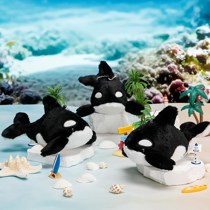 12 Pack Orca Plush Keychains Bag Charm Killer Whale Plush Keyring 5.5 Inches Stuffed Animal Keychains Gifts Backpack Purse Accessories