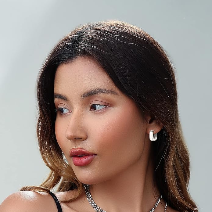 HILXURY Gold Chunky Hoop Earrings Set for Women, 14K Gold Plated Twisted Huggie Hoop Earring Hypoallergenic, Thick Open Hoops Set Lightweight