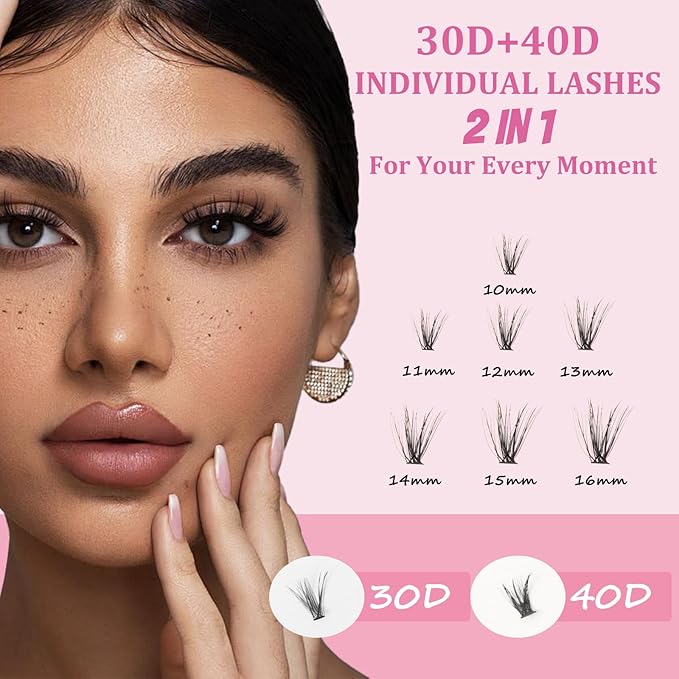ISOOLU Fairy Lash Clusters Manga Individual Lashes C Curl Wispy Eyelash Clusters WideSpan Eyelash Extension Kit with Lash Bond and Seal Wet-Look Spiky Cluster Lashes (30D+40D 9-16mm D 0.07)