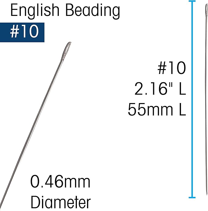 The Beadsmith English Beading Needles, Size 10, 4 Needles per Card, Made in England, Use for Loom Weaving Beadwork, Off-Loom Stitching and Jewelry Making with Seed Beads