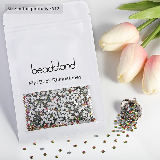 Beadsland Flat Back Crystal Rhinestones Round Gems for Nail Art and Craft Glue Fix, Rainbow, 3.0-3.2mm, SS12/1440pcs