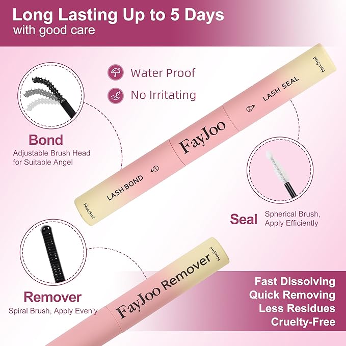 Dramatic Volume Lash Clusters Kit, 0.05mm Thin Band 8-18mm C Curl, DIY Lash Extension with Bond/Seal/Remover/Tweezer, Waterproof Reusable, FayJoo BOLDEE 11 Kit