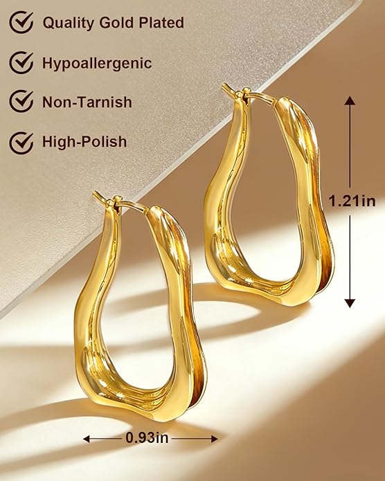 Gold Earrings for Women Trendy, Chunky Gold Huggie Stud Hoop Hypoallergenic Earrings, Jewelry Gifts for Best Friend