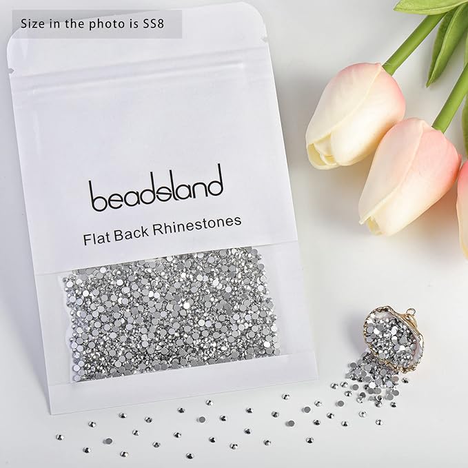 Beadsland Flat Back Crystal Rhinestones Round Gems for Nail Art and Craft Glue Fix, Silver Hematite, 2.3-2.5mm, SS8/1440pcs
