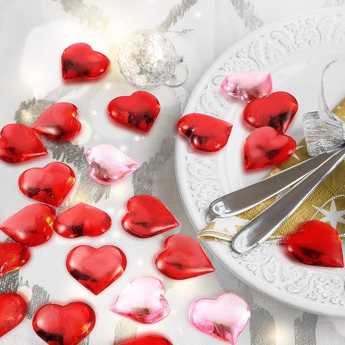 Tatuo 160 Pieces Acrylic Heart Decoration Valentine Gifts Heart Ornaments for Vase Fillers and Table Scatter, 0. 9 Inch(Red and Pink)