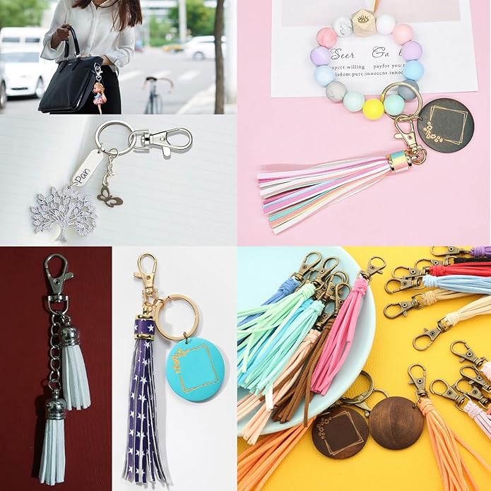 Swivel Snap Hooks with Split Key Rings Premium Metal Silver Lobster Claw Trigger Clasps for Keychain Clip Lanyard Bag Purse Tag Jewelry Making Crafts
